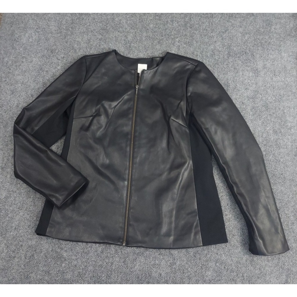 J Jill Faux Leather Jacket Womens Small Black Full Zip Stretch Biker Butter Soft